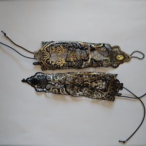 NEW Jurxy Bronzing Fingerless Gloves Gothic Floral Lace Steampunk Wristband Ring